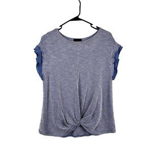 ANTHROPOLOGIE W5 Knot Front Textured Top Large Striped Short Flutter Sleeves